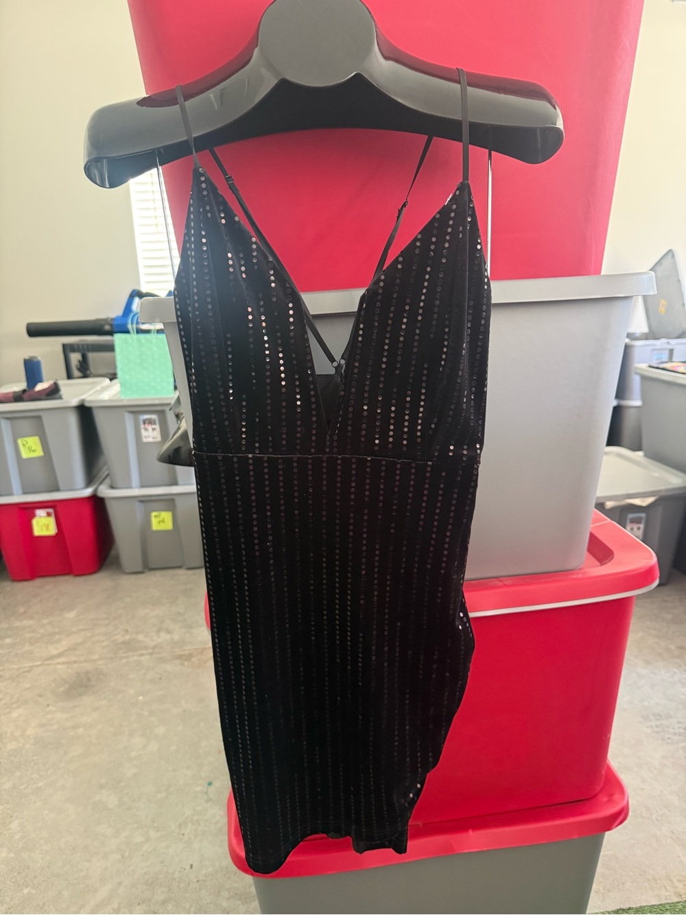 Black Sequin V-Neck Spaghetti Strap Dress p48